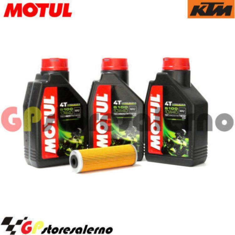 Immagine di KIT TAGLIANDO OLIO + FILTRO MOTUL 5100 10W40 3 LITRI KTM 990 SUPERDUKE R DAL 2008 AL 2013