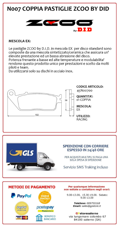 Immagine di N007 COPPIA PASTIGLIE FRENO RACING ANTERIORI ZCOO BY  DID HONDA 600 CBR F DAL 2011 AL 2012