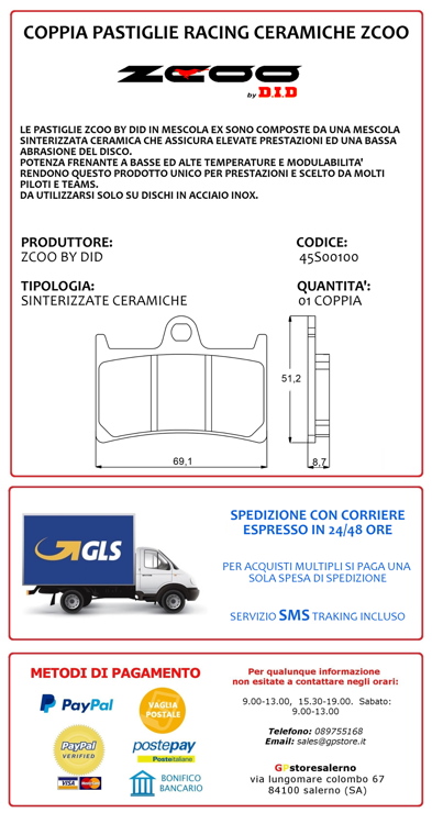 Immagine di S001 COPPIA PASTIGLIE FRENO RACING ANTERIORI ZCOO BY DID YAMAHA 700 MT 07 ABS DAL 2021 AL 2023