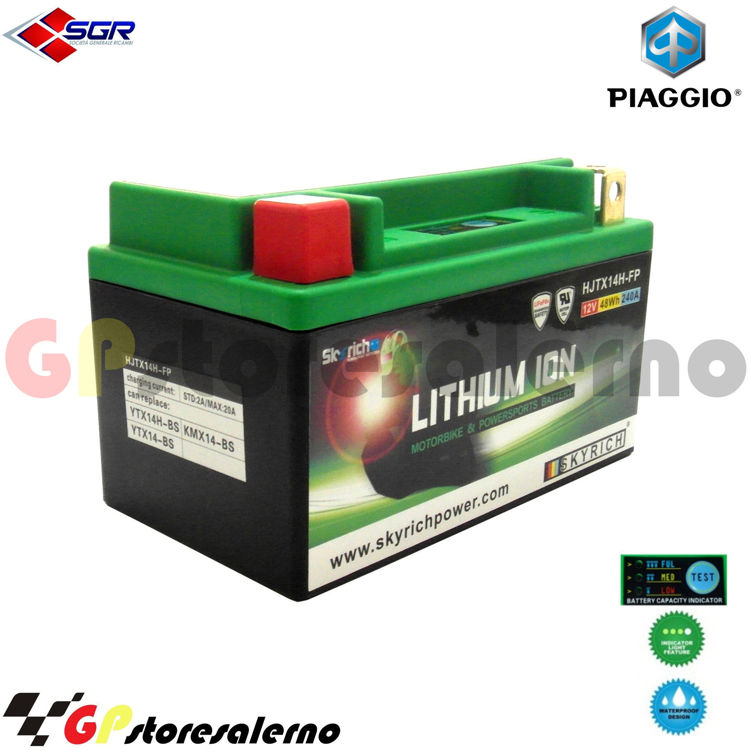 Immagine di 144SR BATTERIA A LITIO SKYRICH POTENTE EQUIVALENTE YTX12-BS YTX14-BS YTX14H-BS YT12A-BS YB12B-B2  PIAGGIO 125 BEVERLY DAL 2001 AL 2003