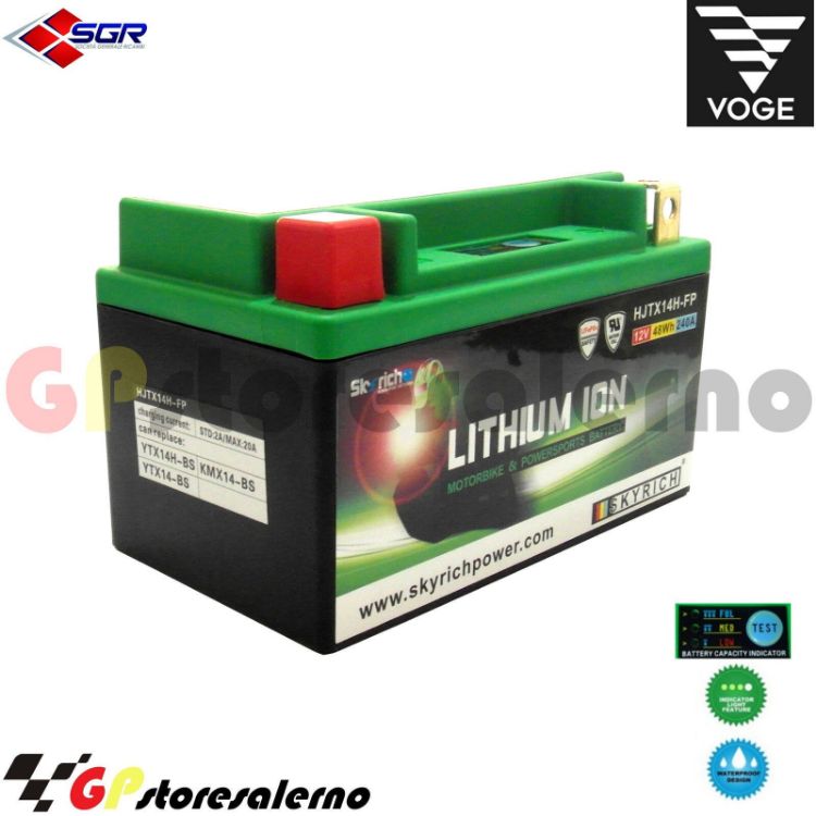 Immagine di 144SR BATTERIA A LITIO SKYRICH POTENTE EQUIVALENTE YTX12-BS YTX14-BS YTX14H-BS YT12A-BS YB12B-b2 VOGE 500 R BRIVIDO DAL 2021 AL 2023