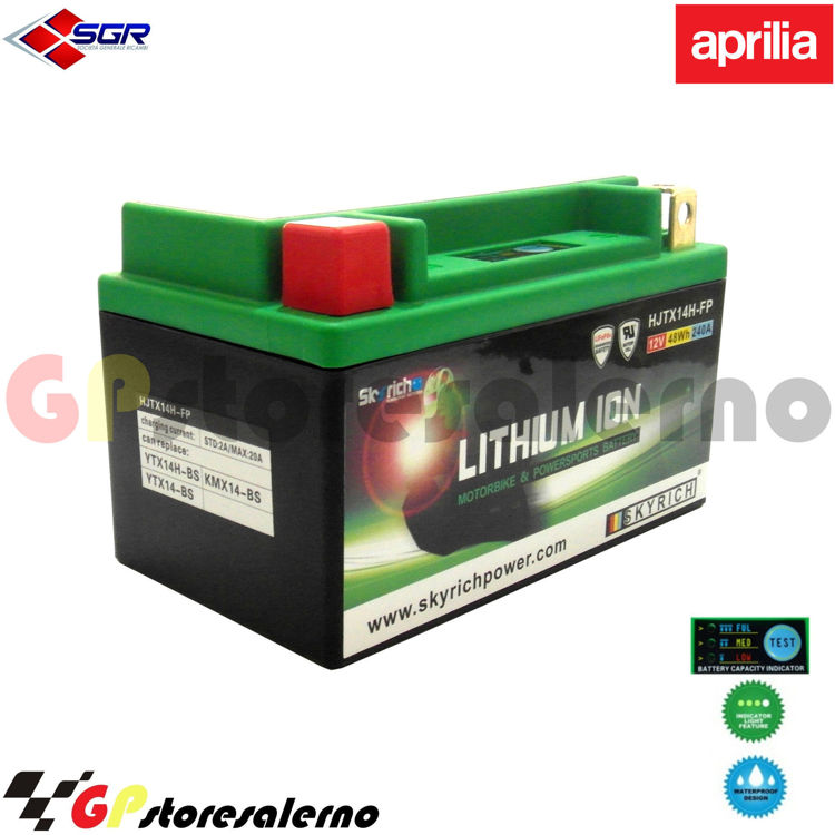 Immagine di 144SR BATTERIA A LITIO SKYRICH POTENTE EQUIVALENTE YTX12-BS YTX14-BS YTX14H-BS YT12A-BS YB12B-B2  APRILIA 1000 RSV R FACTORY DAL 2004 AL 2009