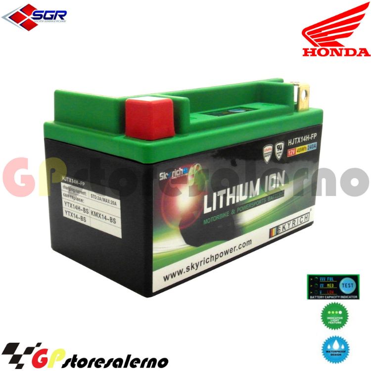 Immagine di 144SR BATTERIA A LITIO SKYRICH POTENTE EQUIVALENTE YTX12-BS YTX14-BS YTX14H-BS YT12A-BS YB12B-B2  HONDA 750 XRV AFRICA TWIN DAL 1993 AL 2003