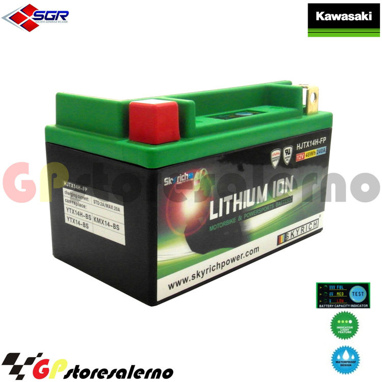 Immagine di 144SR BATTERIA A LITIO SKYRICH POTENTE EQUIVALENTE YTX12-BS YTX14-BS YTX14H-BS YT12A-BS YB12B-B2 KAWASAKI 600 ZX6R ZX6-R DAL 1996 AL 2001