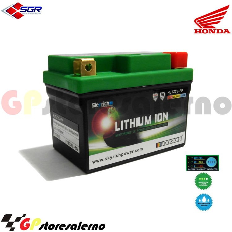 Immagine di 0675077SR BATTERIA LITIO SKYRICH POTENTE EQUIVALENTE YTX4L-BS YTZ5S YTX5L-BS YTX7L-BS YTZ7S HONDA 125 CBF DAL 2009 AL 2016