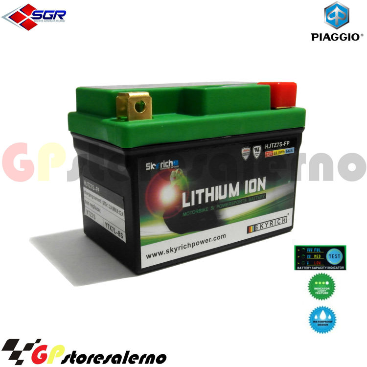 Immagine di 0675077SR BATTERIA LITIO SKYRICH POTENTE EQUIVALENTE YTX4L-BS YTZ5S YTX5L-BS YTX7L-BS YTZ7S PIAGGIO 50 FLY 4T 2V DAL 2012 AL 2015