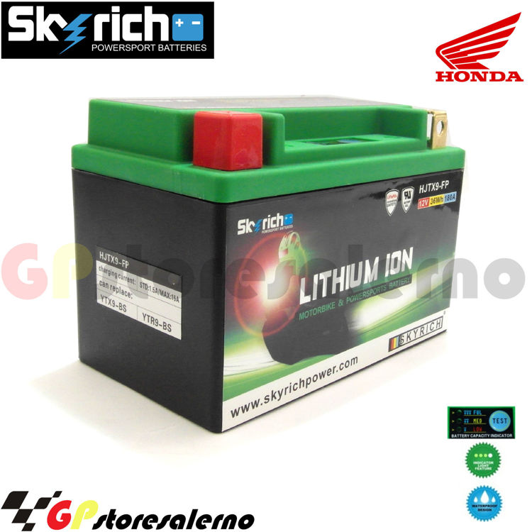 Immagine di 0675099SR BATTERIA A LITIO SKYRICH POTENTE EQUIVALENTE YTX9-BS HONDA 400 TRX EX SPORTTRAX DAL 2001 AL 2008