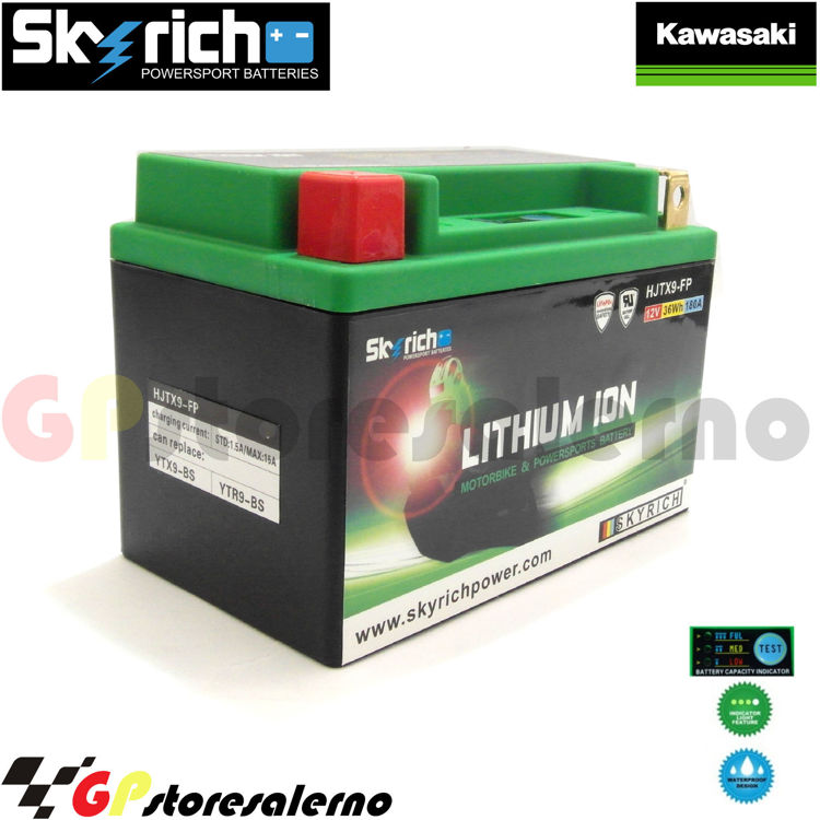 Immagine di 0675099SR BATTERIA A LITIO SKYRICH POTENTE EQUIVALENTE YTX9-BS KAWASAKI 250 NINJA SL DAL 2015 AL 2017