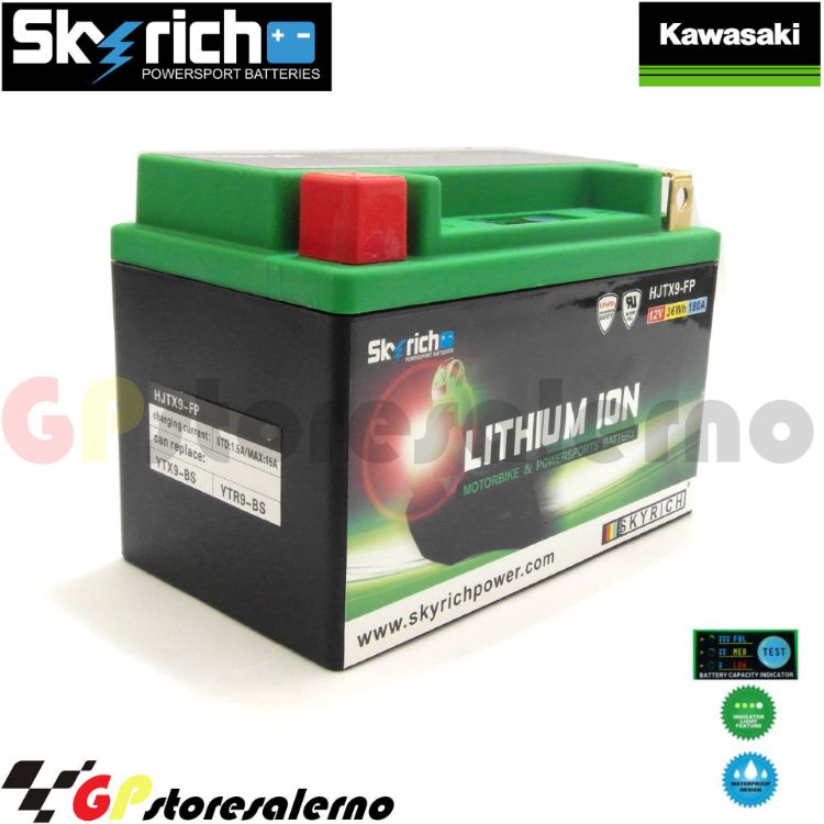 Immagine di 0675099SR BATTERIA A LITIO SKYRICH POTENTE EQUIVALENTE YTX9-BS KAWASAKI 750 Z Z750 DAL 2007 AL 2012