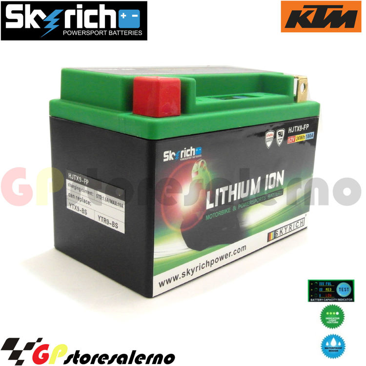 Immagine di 0675099SR BATTERIA A LITIO SKYRICH POTENTE EQUIVALENTE YTX9-BS KTM 125 DUKE 4T DAL 2017 AL 2021