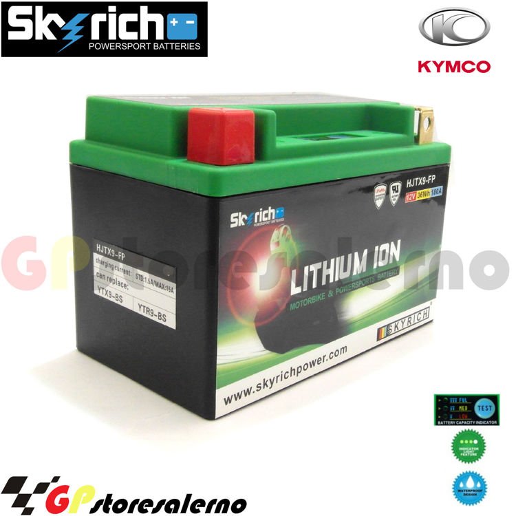 Immagine di 0675099SR BATTERIA A LITIO SKYRICH POTENTE EQUIVALENTE YTX9-BS KYMCO 125 B&W DAL 2000 AL 2007