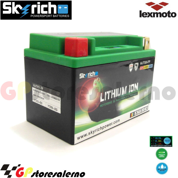 Immagine di 0675099SR BATTERIA A LITIO SKYRICH POTENTE EQUIVALENTE YTX9-BS LEXMOTO 125 LXR CBS DAL 2020 AL 2023