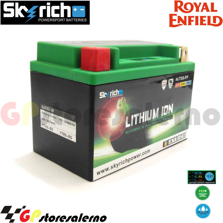 Immagine di 0675099SR BATTERIA A LITIO SKYRICH POTENTE EQUIVALENTE YTX9-BS ROYAL ENFIELD 411 HIMALAYAN DAL 2021 AL 2022