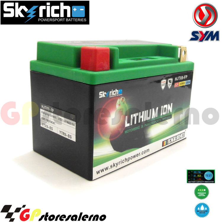 Immagine di 0675099SR BATTERIA A LITIO SKYRICH POTENTE EQUIVALENTE YTX9-BS SYM 125 JOYRIDE DAL 2001 AL 2006