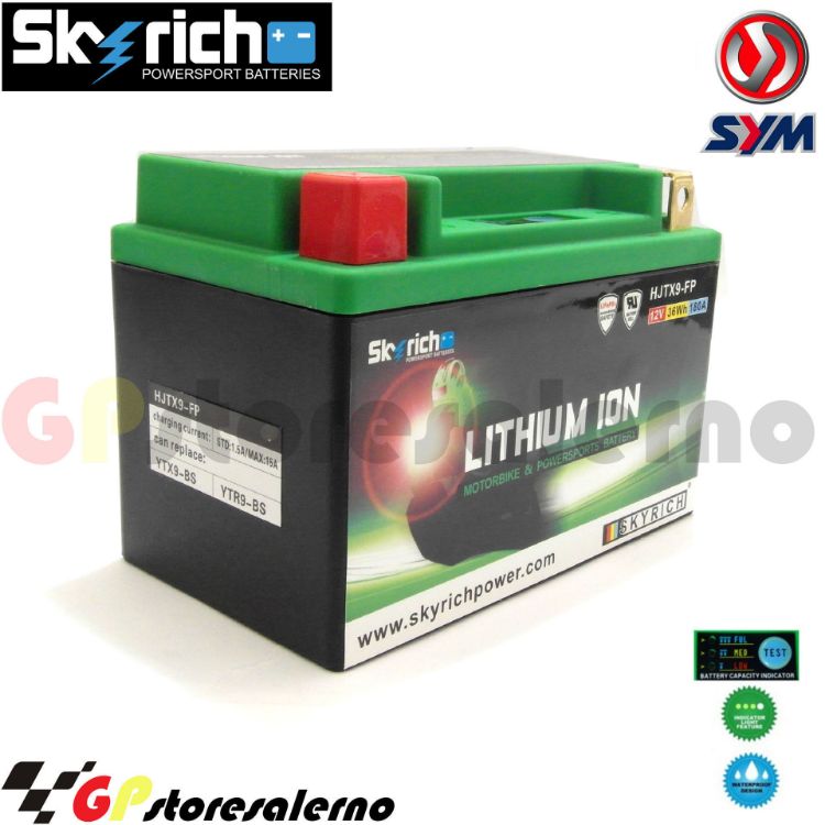 Immagine di 0675099SR BATTERIA A LITIO SKYRICH POTENTE EQUIVALENTE YTX9-BS SYM 200 JOYRIDE DAL 2002 AL 2006