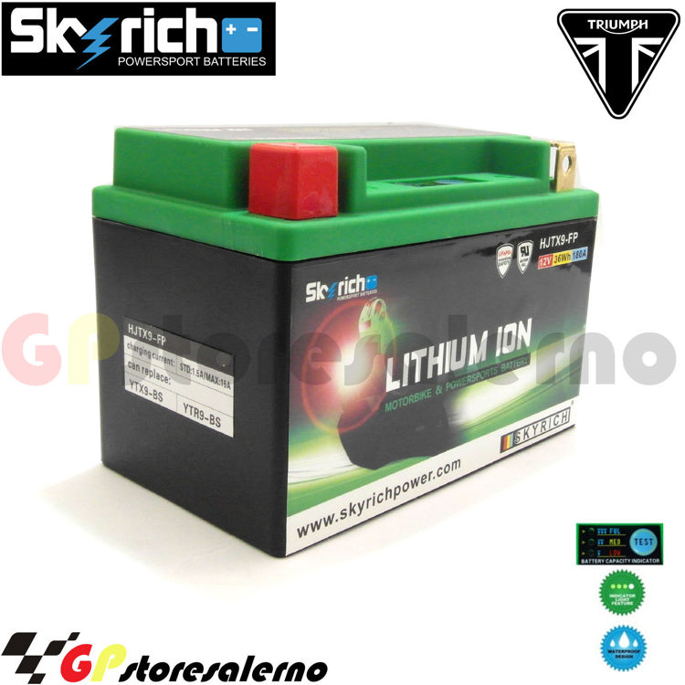 Immagine di 0675099SR BATTERIA A LITIO SKYRICH POTENTE EQUIVALENTE YTX9-BS TRIUMPH 765 STREET TRIPLE RS DAL 2017 AL 2023