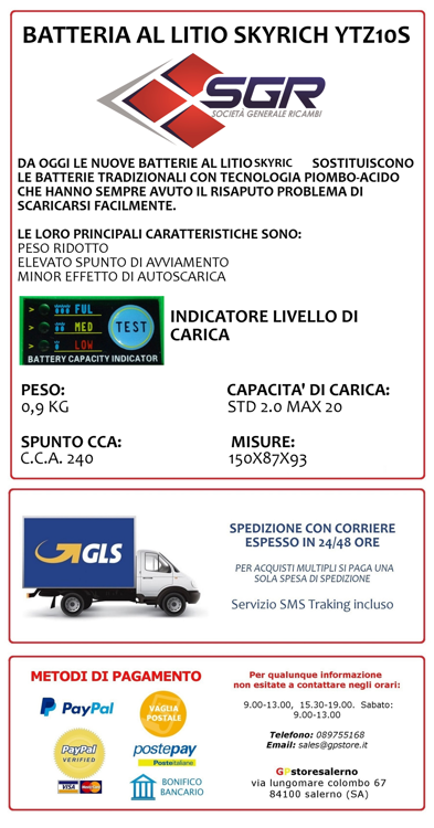 Immagine di 0675010SR BATTERIA A LITIO SKYRICH POTENTE EQUIVALENTE YTZ10S BMW 650 G XCOUNTRY DAL 2007 AL 2011