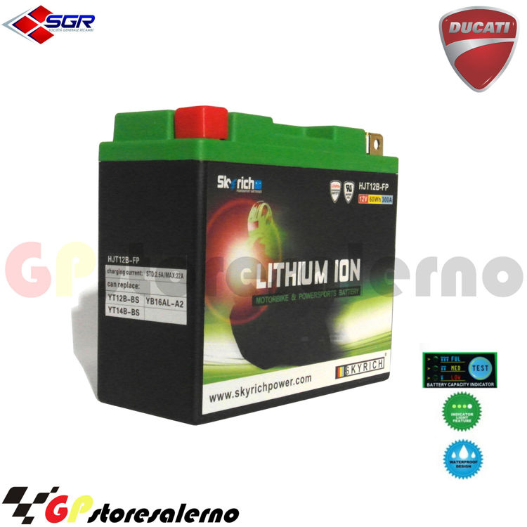 Immagine di 0675012sr BATTERIA A LITIO SKYRICH POTENTE EQUIVALENTE YT12B-BS YB16AL-A2 YT14B-BS DUCATI 400 MONSTER DAL 1996 AL 2000