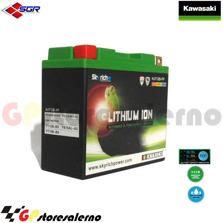 Immagine di 0675012sr BATTERIA A LITIO SKYRICH POTENTE EQUIVALENTE YT12B-BS YB16AL-A2 YT14B-BS KAWASAKI 1000 ZX-10R NINJA DAL 2004 AL 2007