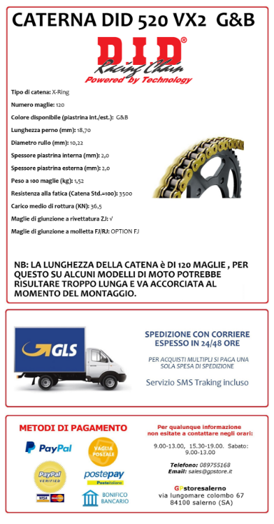 Immagine di CATENA DID 520 VX3 G&B 120 MAGLIE MONTESA