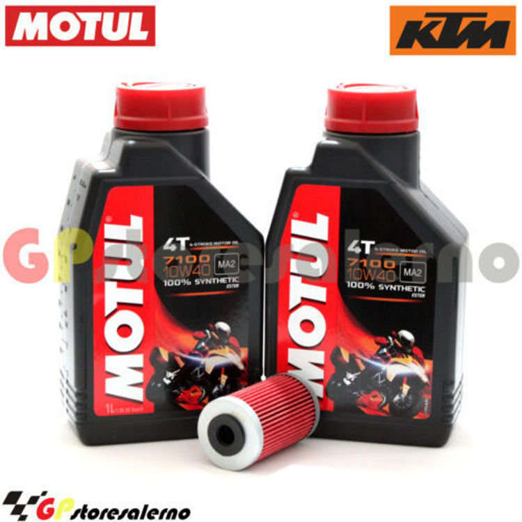 Immagine di KIT TAGLIANDO OLIO + FILTRO MOTUL 7100 10W40 2L KTM DUKE 125 DAL 2011 AL 2024