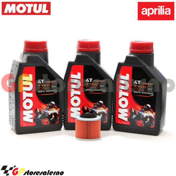 Immagine di KIT TAGLIANDO OLIO + FILTRO MOTUL 7100 10W40 3L APRILIA 350 ETX DAL 1985 AL 1989