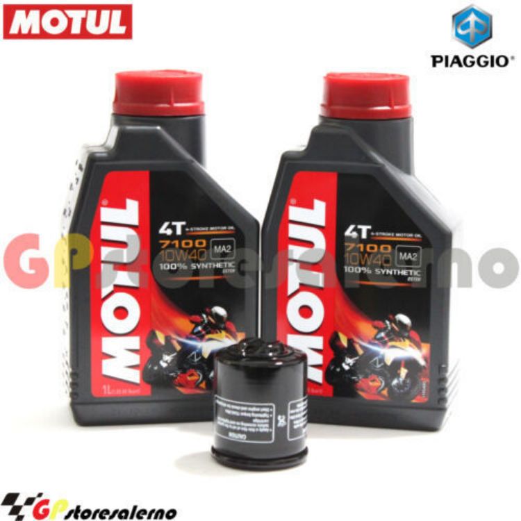 Immagine di KIT TAGLIANDO OLIO + FILTRO MOTUL 7100 10W40 2L PIAGGIO B125 CITY SLICKER 2002