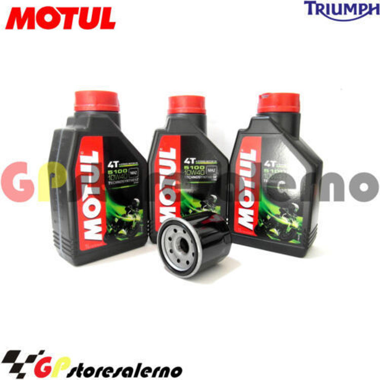 Immagine di KIT TAGLIANDO OLIO + FILTRO MOTUL 5100 10W40 3 LITRI TRIUMPH DAYTONA 675 R DAL 2011 AL 2016