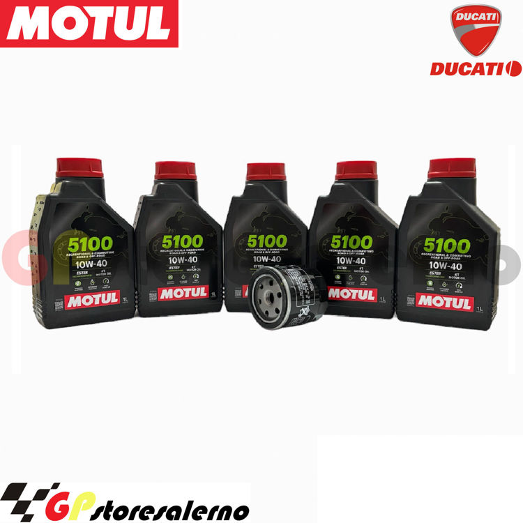 Immagine di KIT TAGLIANDO OLIO + FILTRO MOTUL 5100 10W40 5 LITRI DUCATI 1260 MULTISTRADA PIKES PEAK DAL 2018 AL 2020