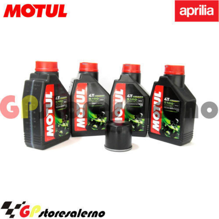 Immagine di KIT TAGLIANDO OLIO + FILTRO MOTUL 5100 10W40 4 LITRI APRILIA 1100 V4 TUONO RR DAL 2015 AL 2022