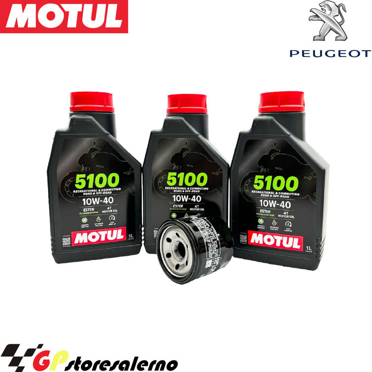 Immagine di KIT TAGLIANDO OLIO + FILTRO MOTUL 5100 10W40 3 LITRI PEUGEOT 400 METROPOLIS DAL 2013 AL 2018