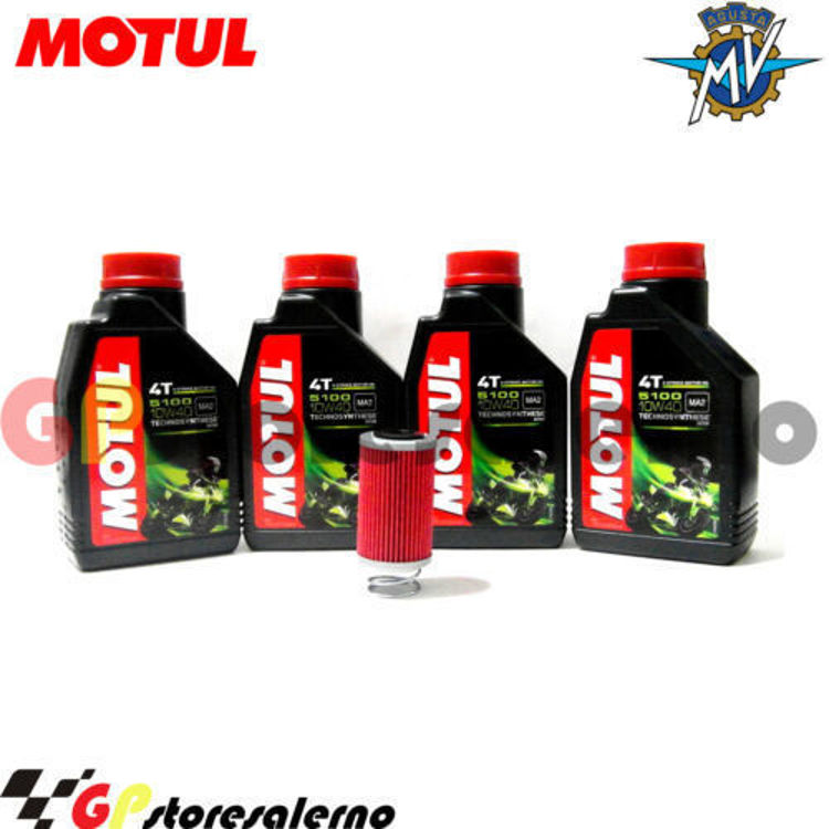 Immagine di KIT TAGLIANDO OLIO + FILTRO MOTUL 5100 10W40 4 LITRI MV AGUSTA 990 BRUTALE R DAL 2010 AL 2011