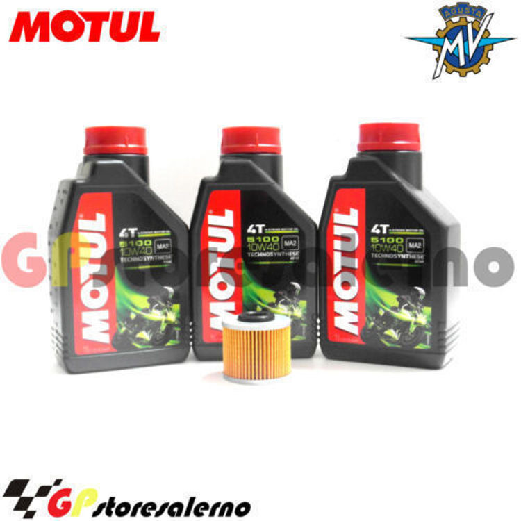 Immagine di KIT TAGLIANDO OLIO + FILTRO MOTUL 5100 10W40 3 LITRI MV AGUSTA BRUTALE 800 DRAGSTER DAL 2015 AL 2016