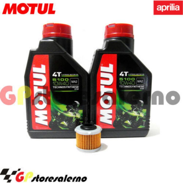 Immagine di KIT TAGLIANDO OLIO + FILTRO MOTUL 5100 10W40 2 LITRI APRILIA SCARABEO 125 LIGHT DAL 2007 AL 2010