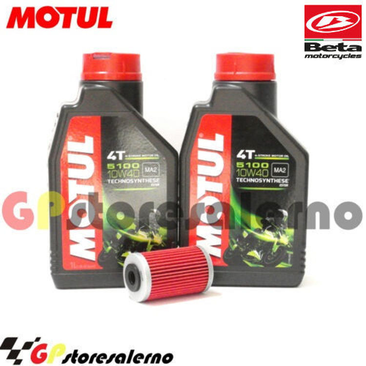 Immagine di KIT TAGLIANDO OLIO + FILTRO MOTUL 5100 10W40 2 LITRI BETAMOTOR 250 RR ENDURO 4T DAL 2005 AL 2009