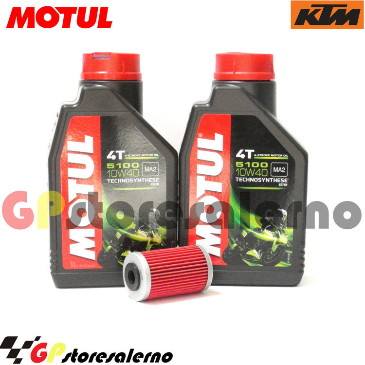 Immagine di KIT TAGLIANDO OLIO + FILTRO MOTUL 5100 10W40 2 LITRI KTM DUKE 125 DAL 2011 AL 2024