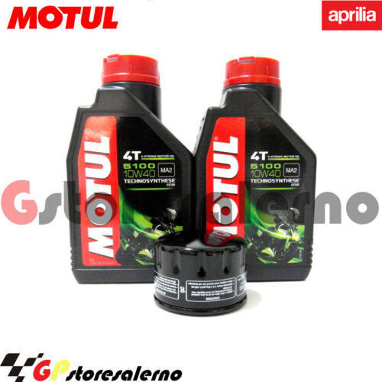 Immagine di KIT TAGLIANDO OLIO + FILTRO MOTUL 5100 10W40 2 LITRI APRILIA 400 ATLANTIC SPRINT DAL 2006 AL 2009