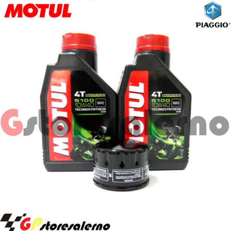 Immagine di KIT TAGLIANDO OLIO + FILTRO MOTUL 5100 10W40 2 LITRI PIAGGIO 400 BEVERLY I.E. DAL 2006 AL 2008