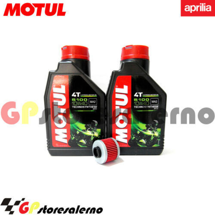 Immagine di KIT TAGLIANDO OLIO + FILTRO MOTUL 5100 10W40 2 LITRI APRILIA 125 LEONARDO / ST DAL 1996 AL 2005