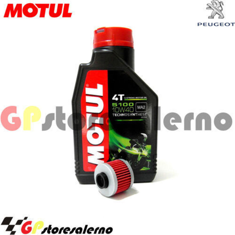 Immagine di KIT TAGLIANDO OLIO + FILTRO MOTUL 5100 10W40 1 LITRO PEUGEOT 125 ELYSEO DAL 1999 AL 2004