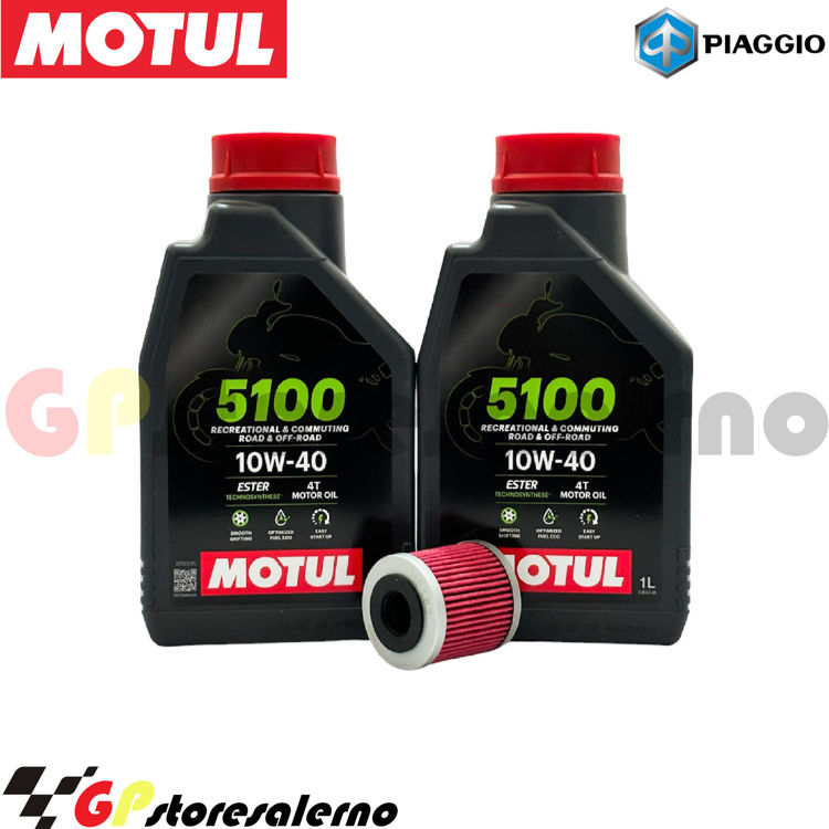 Immagine di KIT TAGLIANDO OLIO + FILTRO MOTUL 5100 10W40 2 LITRI PIAGGIO 350 BEVERLY 4T-4V I.E. DAL 2011 AL 2015