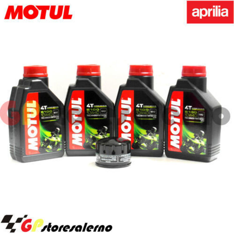 Immagine di KIT TAGLIANDO OLIO + FILTRO MOTUL 5100 10W40 4 LITRI APRILIA SMV 750 DORSODURO / ABS DAL 2008 AL 2016