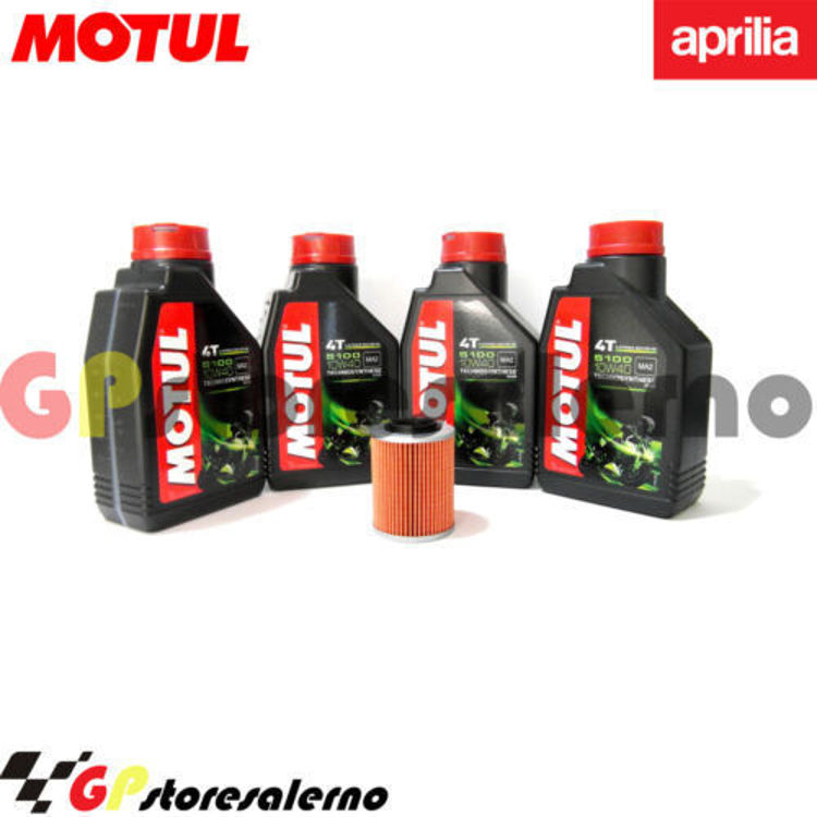 Immagine di KIT TAGLIANDO OLIO + FILTRO MOTUL 5100 10W40 4 LITRI APRILIA RST 1000 FUTURA DAL 2001 AL 2006