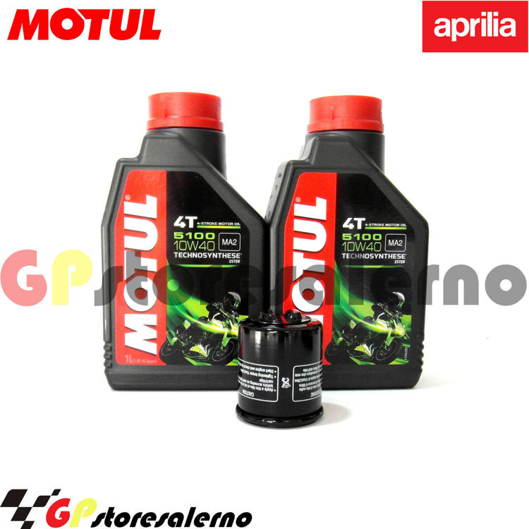 Immagine di KIT TAGLIANDO OLIO + FILTRO MOTUL 5100 10W40 2 LITRI APRILIA 125 SCARABEO DAL 2003 AL 2005