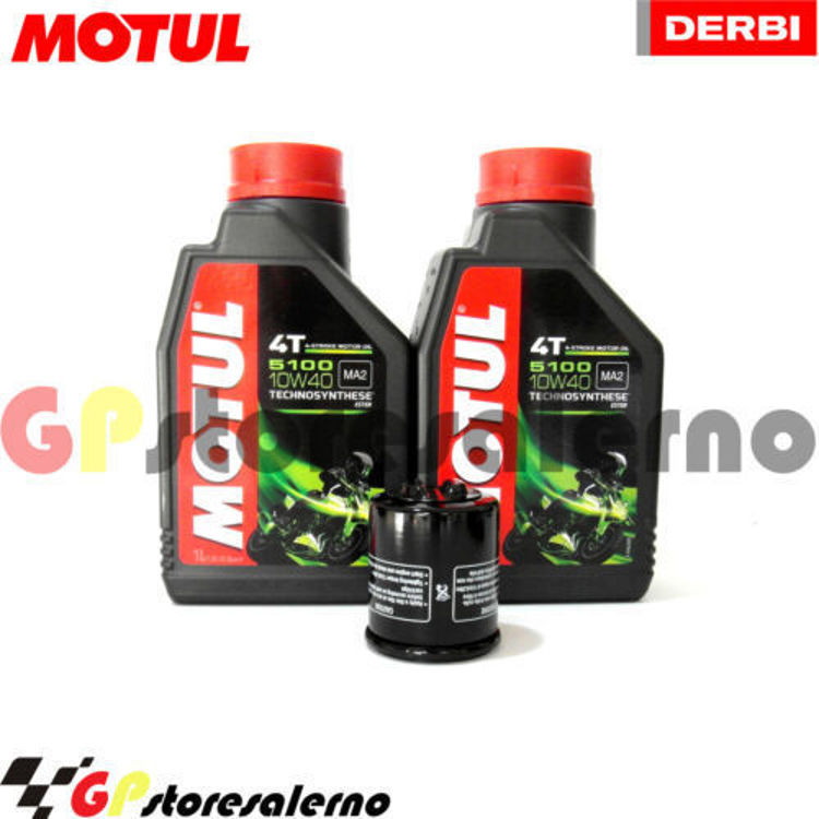 Immagine di KIT TAGLIANDO OLIO + FILTRO MOTUL 5100 10W40 2 LITRI DERBI 125 BOULEVARD DAL 2002 AL 2015