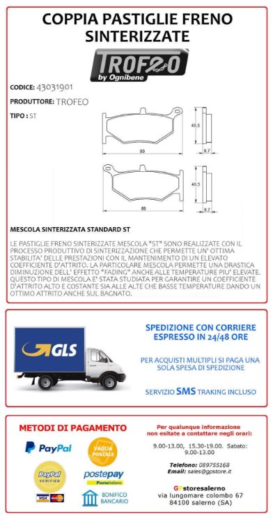 Immagine di 43031901 COPPIA PASTIGLIE FRENO POSTERIORI SINTERIZZATE OGNIBENE TROFEO SUZUKI 1340 GSX R HAYABUSA DAL 2008 AL 2012