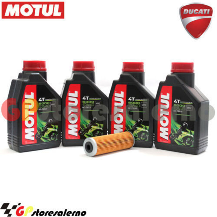 Immagine di KIT TAGLIANDO OLIO + FILTRO MOTUL 5000 10W40 4 LITRI DUCATI 899 PANIGALE DAL 2013 AL 2016