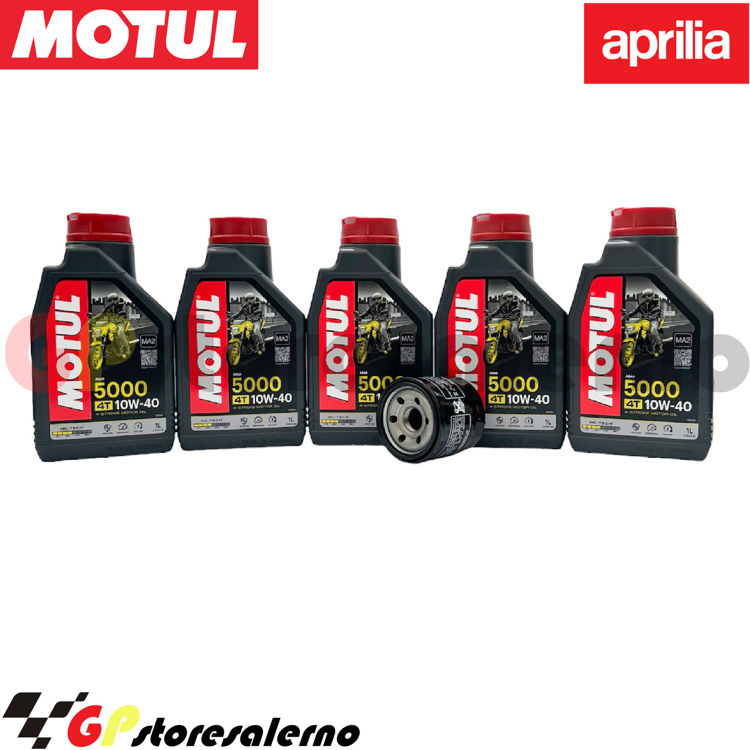 Immagine di KIT TAGLIANDO OLIO + FILTRO MOTUL 5000 10W40 5 LITRI APRILIA RSV4 1000 RF DAL 2015 AL 2018