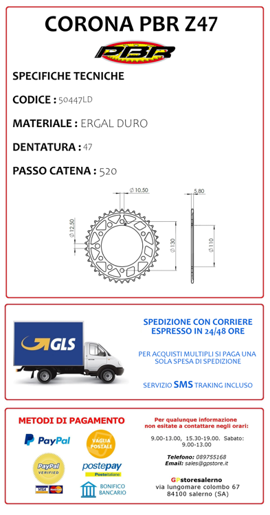 Immagine di 50447LD CORONA PBR ERGAL DURO Z47 PASSO 520 YAMAHA 320 MT03 ABS DAL 2016 AL 2024