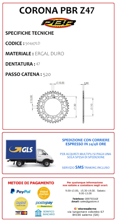 Immagine di 50447LD CORONA PBR ERGAL DURO Z47 PASSO 520 YAMAHA 600 YZF R6 DAL 2006 AL 2007